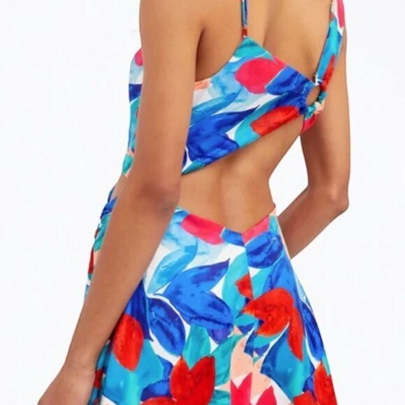 Blue For Love & Lemons Lorenza Open Back Satin Mini Dress NWT Sz Large - Picture 4 of 8